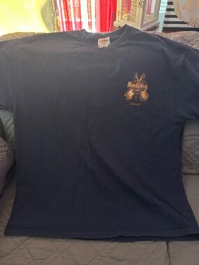 Hard Rock Cafe Navy Blue Short Sleeve T-Shirt with Yellow Guitar Logo